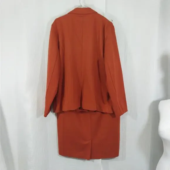 NWOT! ASHLEY STEWART! TERRACOTTA ORANGE STRETCH KNIT 2 PIECE SKIRT SUIT! SZ 16 - Picture 8 of 12